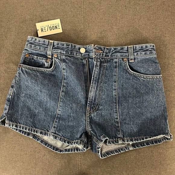 Re/done x Solid and Striped Women's NWT Pintuck Denim Shorts 70s size 30 - Picture 4 of 11